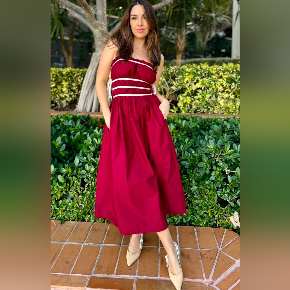Sofie the Label - Lela Red Midi Strapless Dress